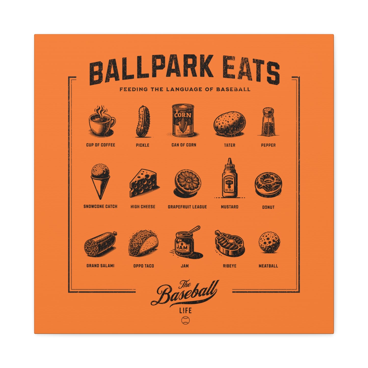 Ballpark Eats_Feeding the Language of Baseball Wall Art Canvas_Orange