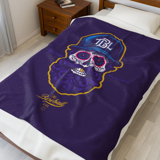 Velveteen Plush Blanket_Beisbol Sugar Skull Series_Player 2_Dark Purple