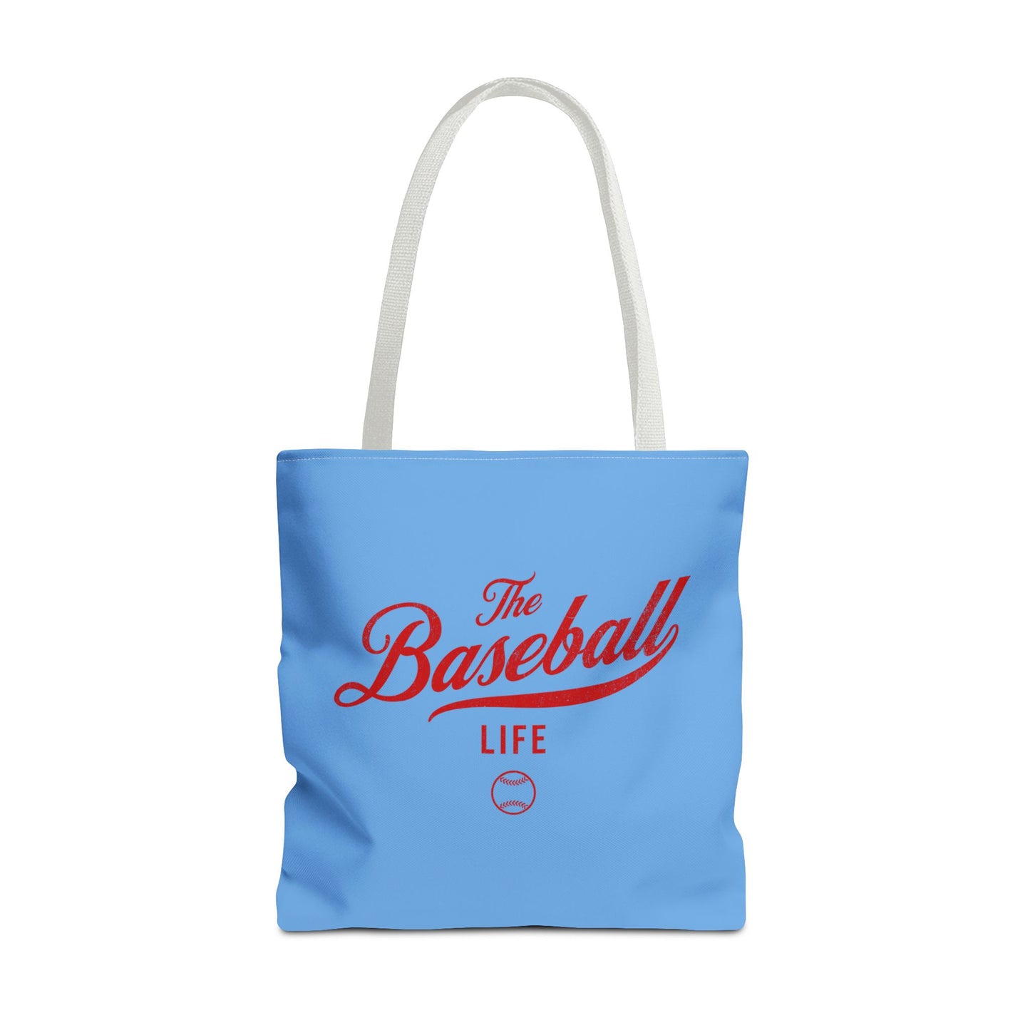 The Baseball Life Tote Bag_Carolina Blue w Red Print