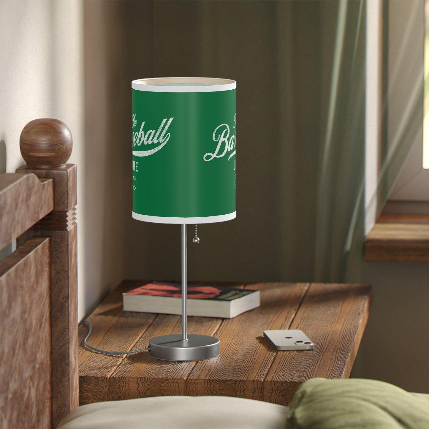 Table Lamp_Green w White Print