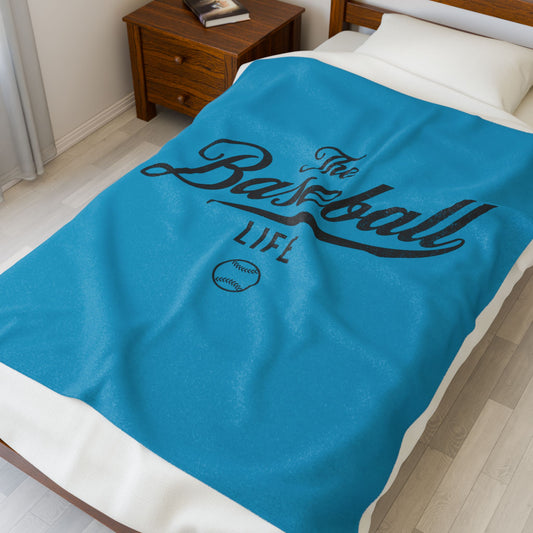 Velveteen Plush Blanket_Turquoise with Black Print