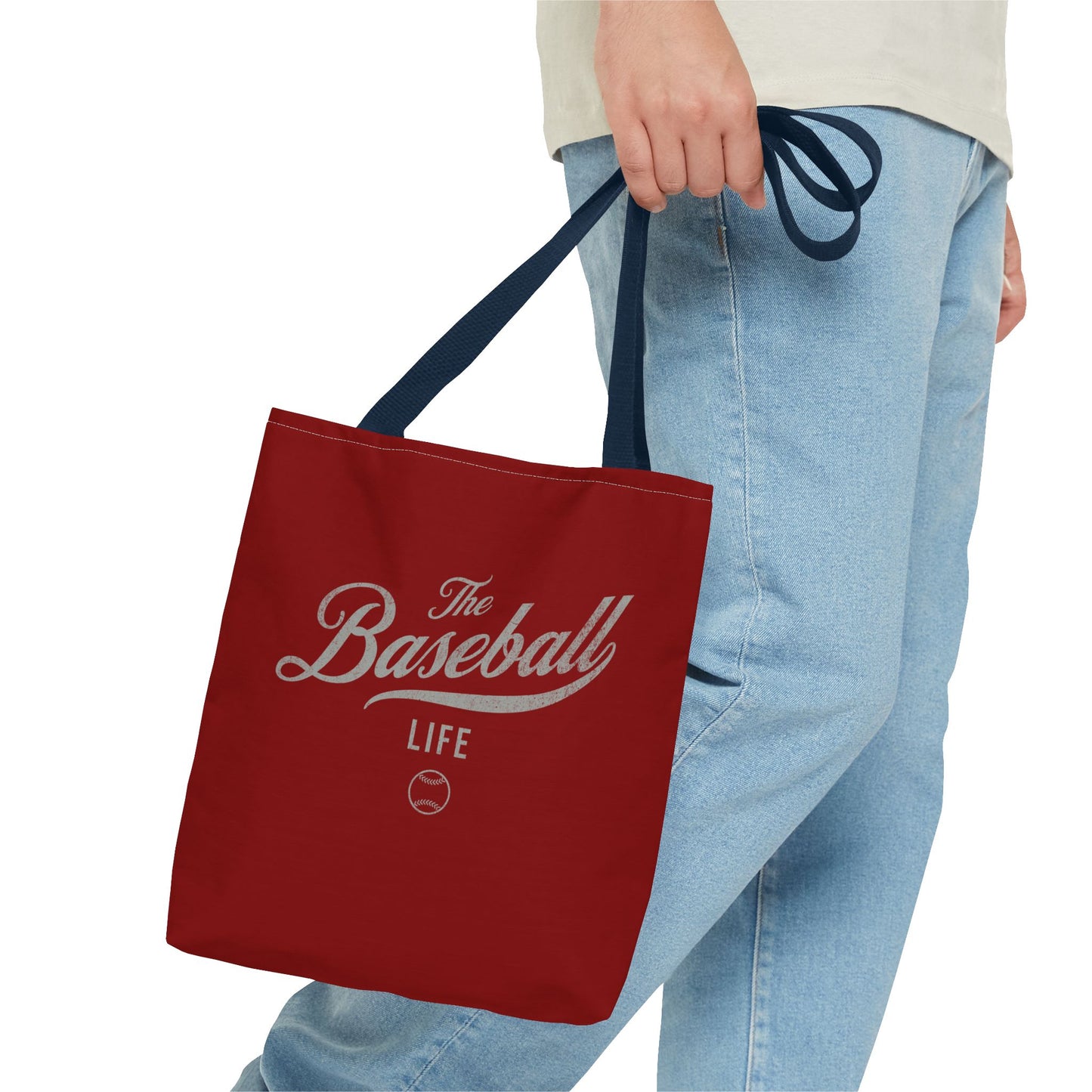 The Baseball Life Tote Bag_Maroon w Silver Gray Print
