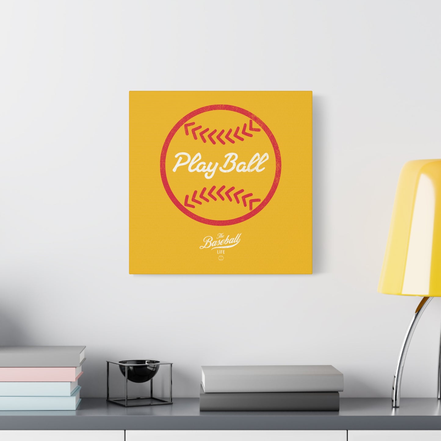 Play Ball Graphic Baseball Wall Art Canvas_Yellow Gold