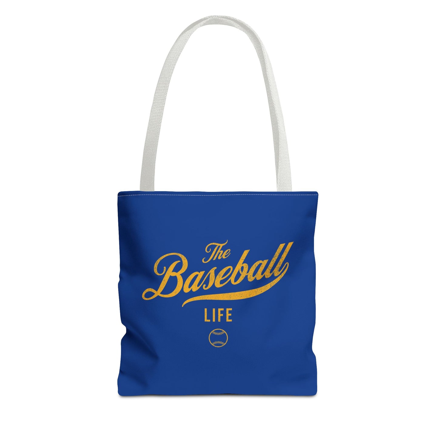 The Baseball Life Tote Bag_Royal Blue w Yellow Gold Print