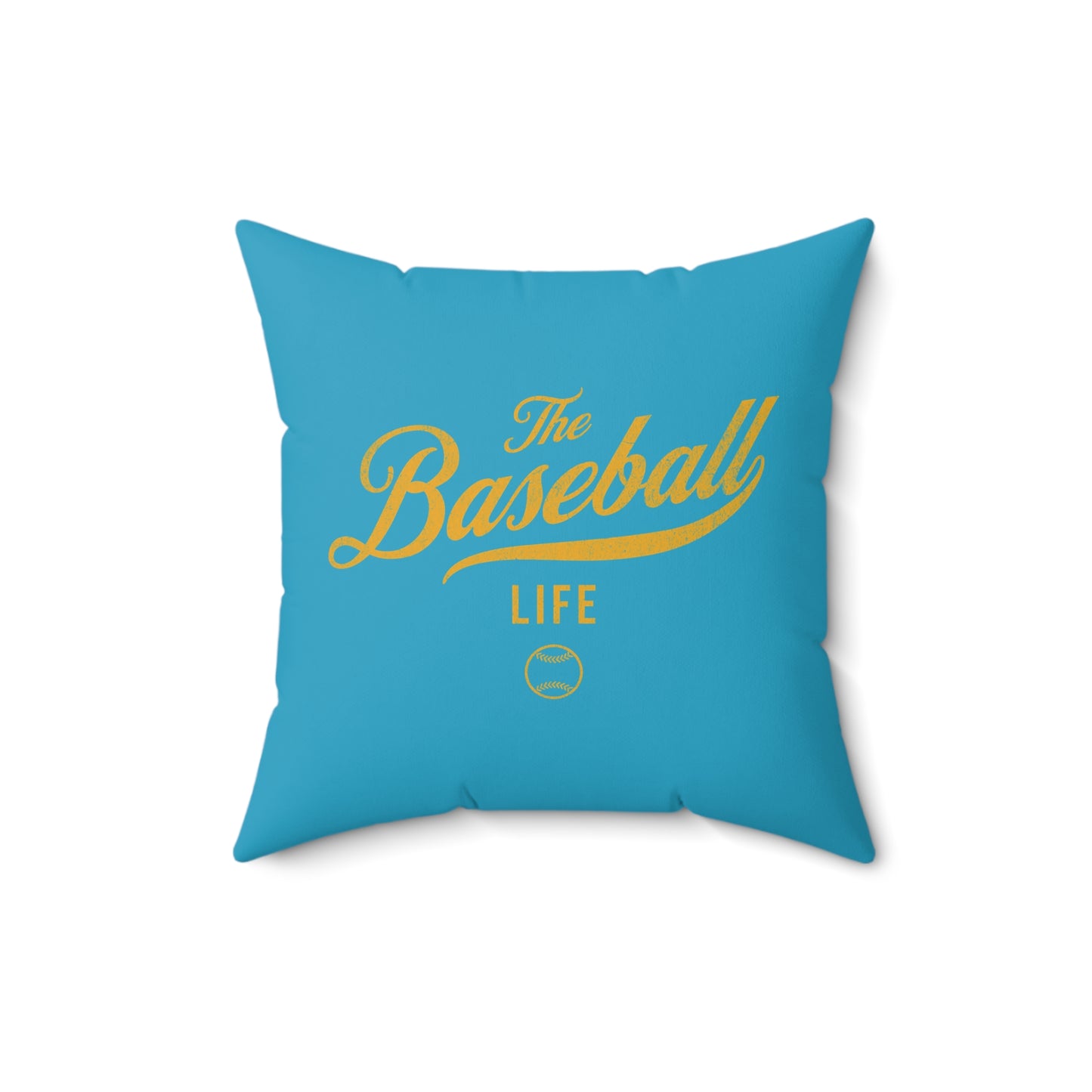 The Baseball Life Accent Pillow_Turquoise w Yellow Print