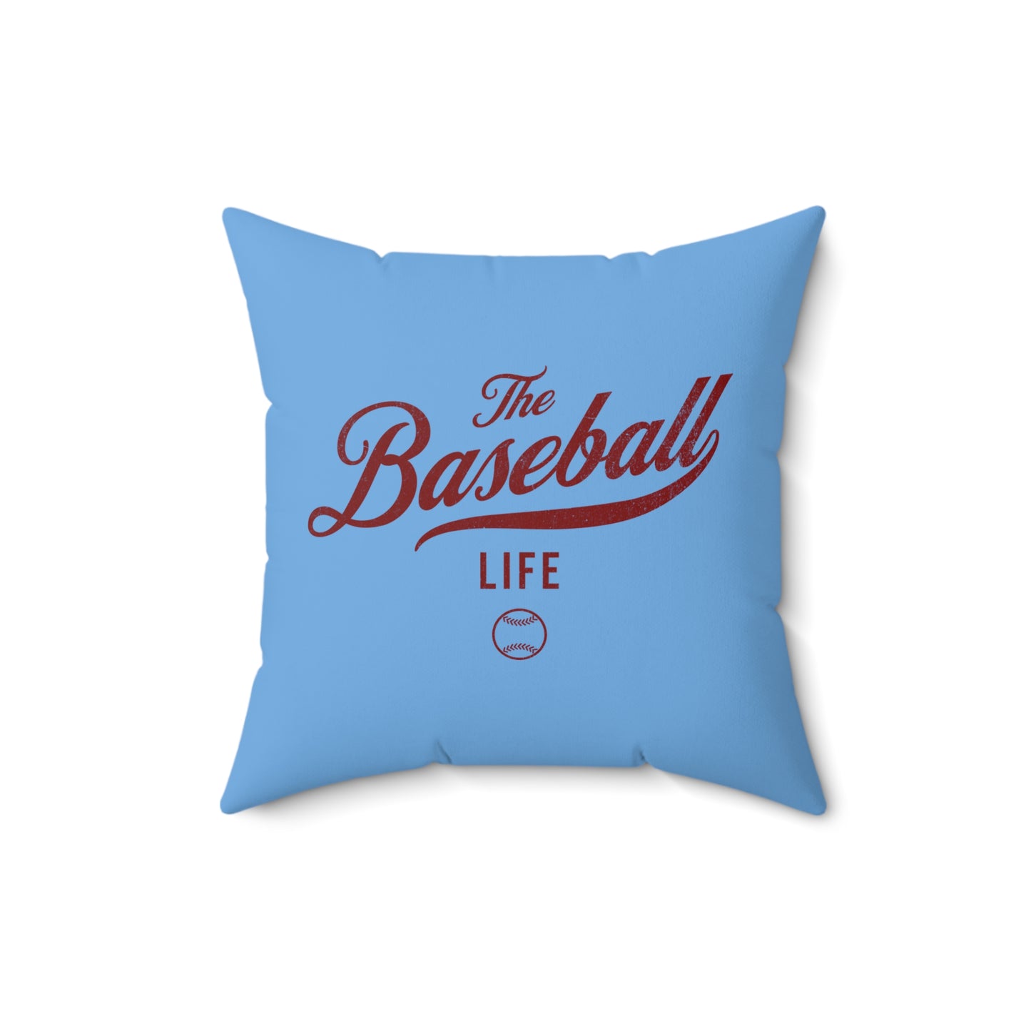 The Baseball Life Accent Pillow_Carolina Blue w Maroon Print