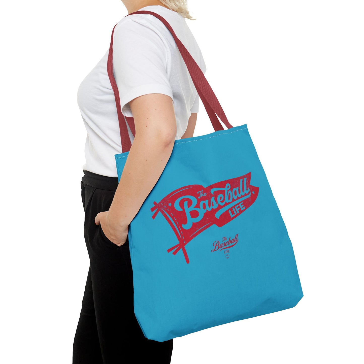 Vintage Pennant Tote Bag_Red Print on Turquoise
