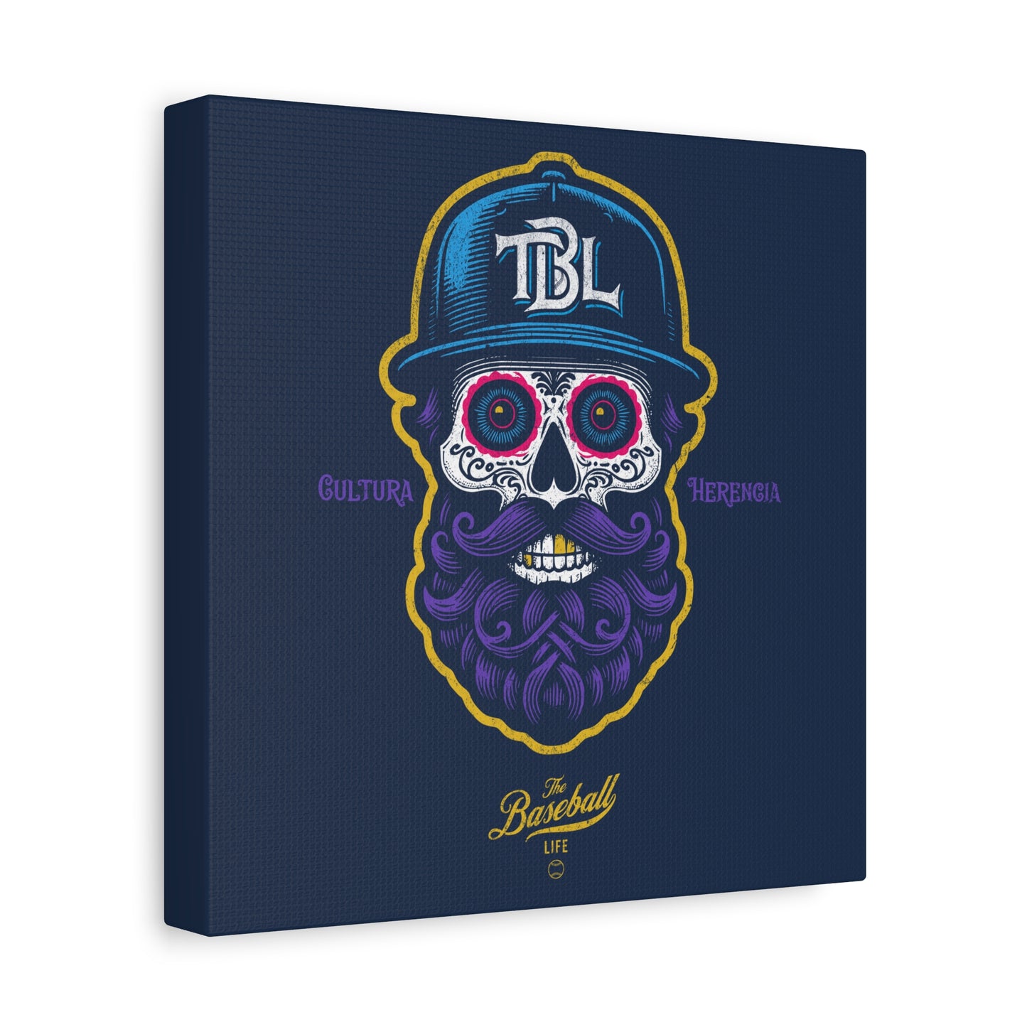 Beisbol Sugar Skull Series_Player 2 Wall Art Canvas_Navy