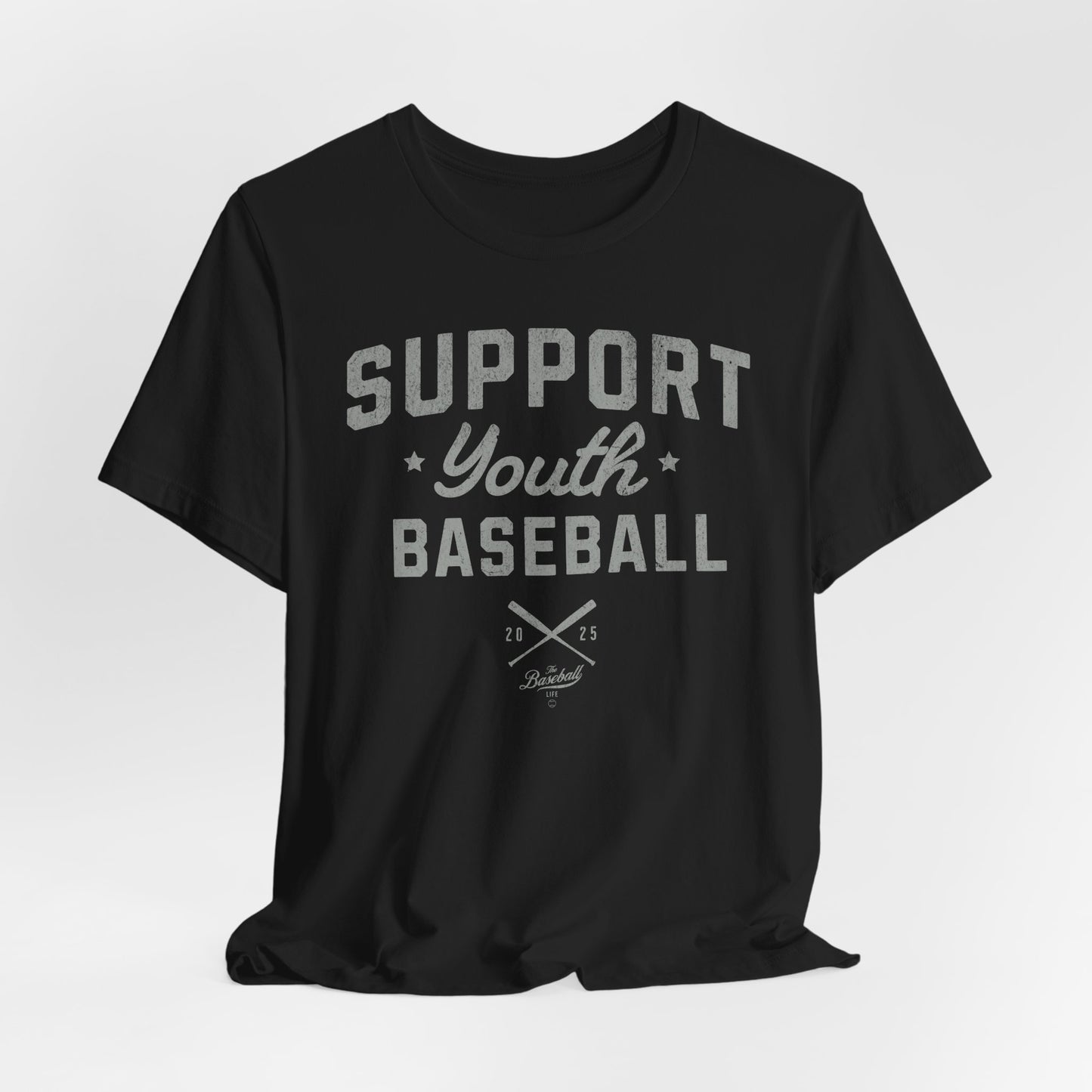 Support Youth Baseball_Silver Gray Print T-Shirt