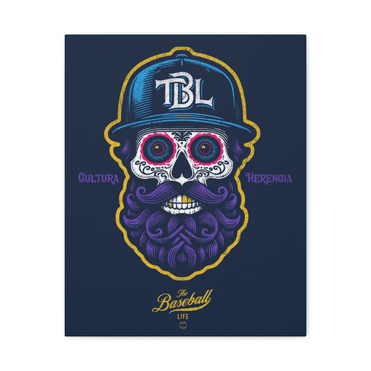 Beisbol Sugar Skull Series_Player 2 Wall Art Canvas_Navy