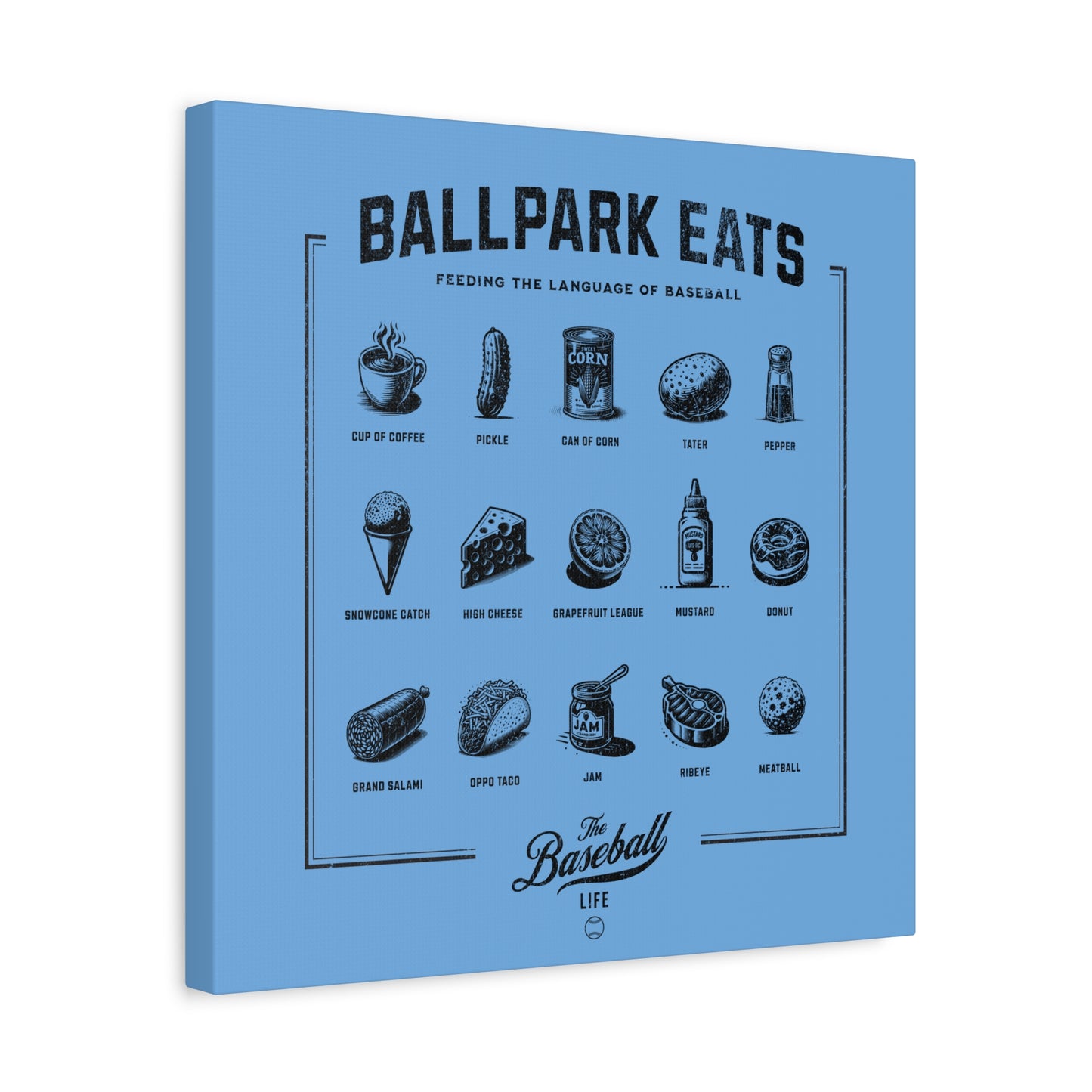 Ballpark Eats_Feeding the Language of Baseball Wall Art Canvas_Carolina Blue
