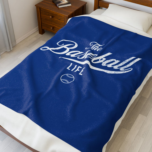 Velveteen Plush Blanket_Royal Blue with White Print