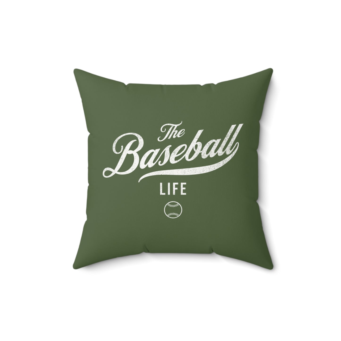 The Baseball Life Accent Pillow_Military Green w White Print