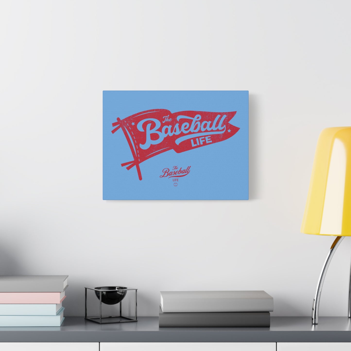 Classic Pennant Wall Art Canvas_Red Print on Carolina Blue