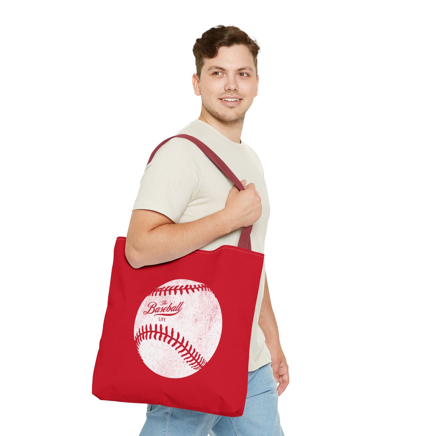 Weathered Baseball Tote Bag_Red