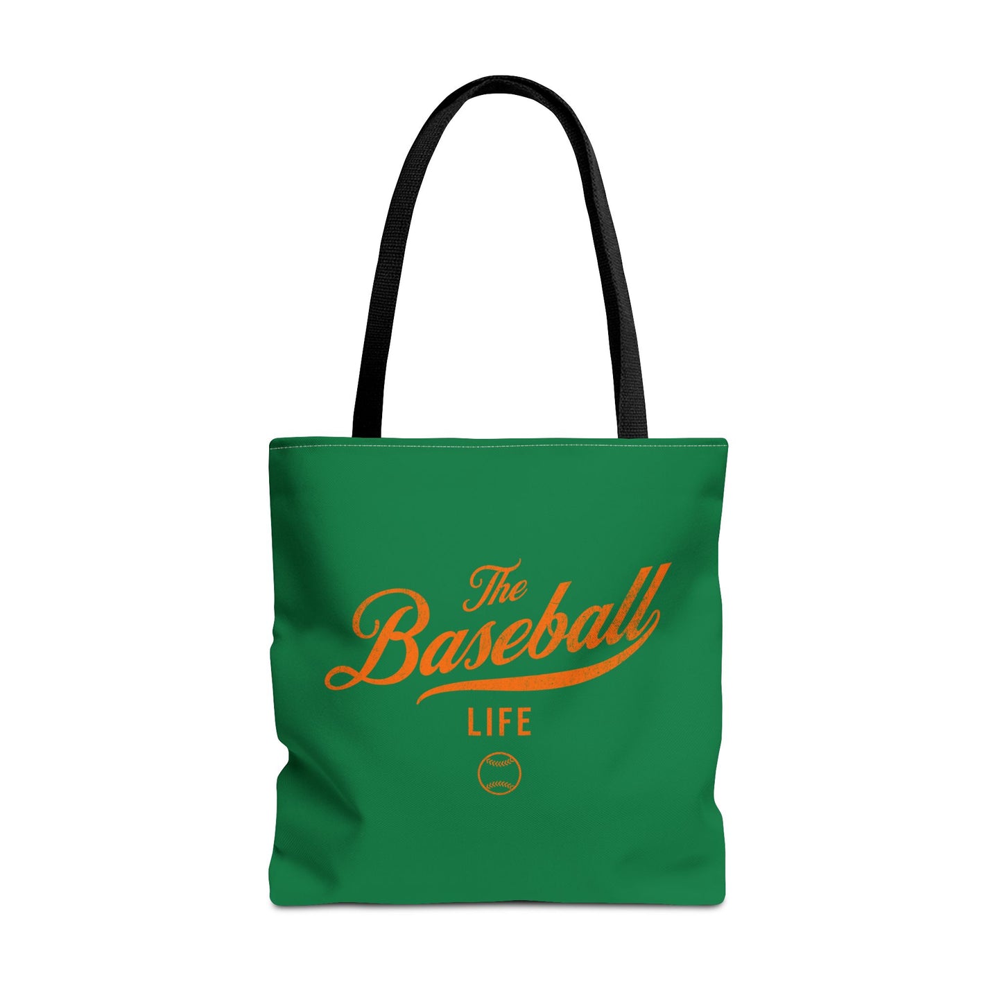 The Baseball Life Tote Bag_Green w Orange Print