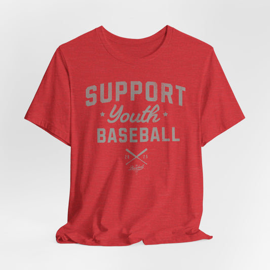 Support Youth Baseball - Silver Gray Print T-Shirt