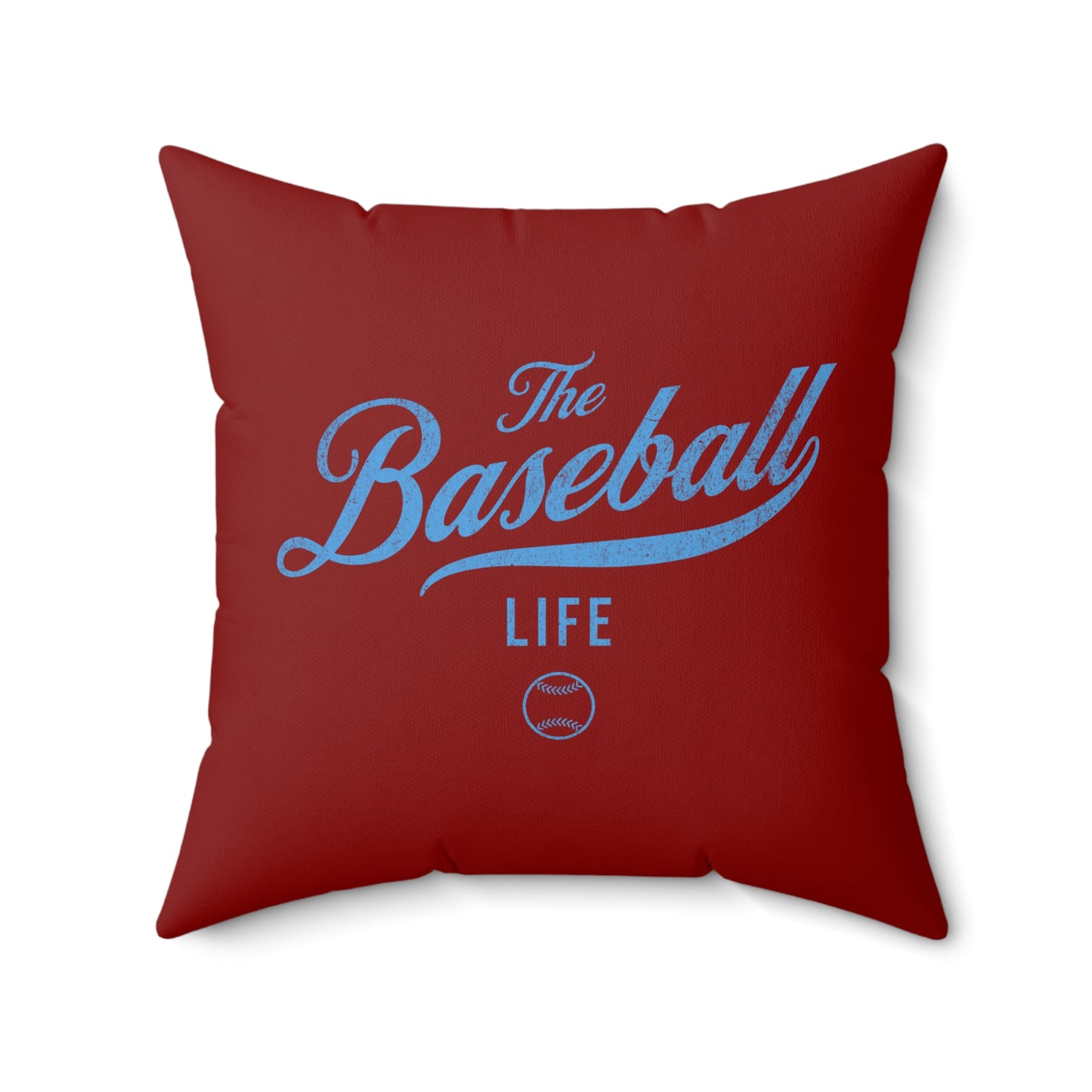The Baseball Life Accent Pillow_Maroon w Carolina Blue Print