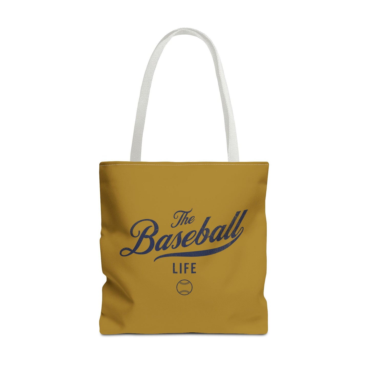The Baseball Life Tote Bag_Old Gold w Navy Print