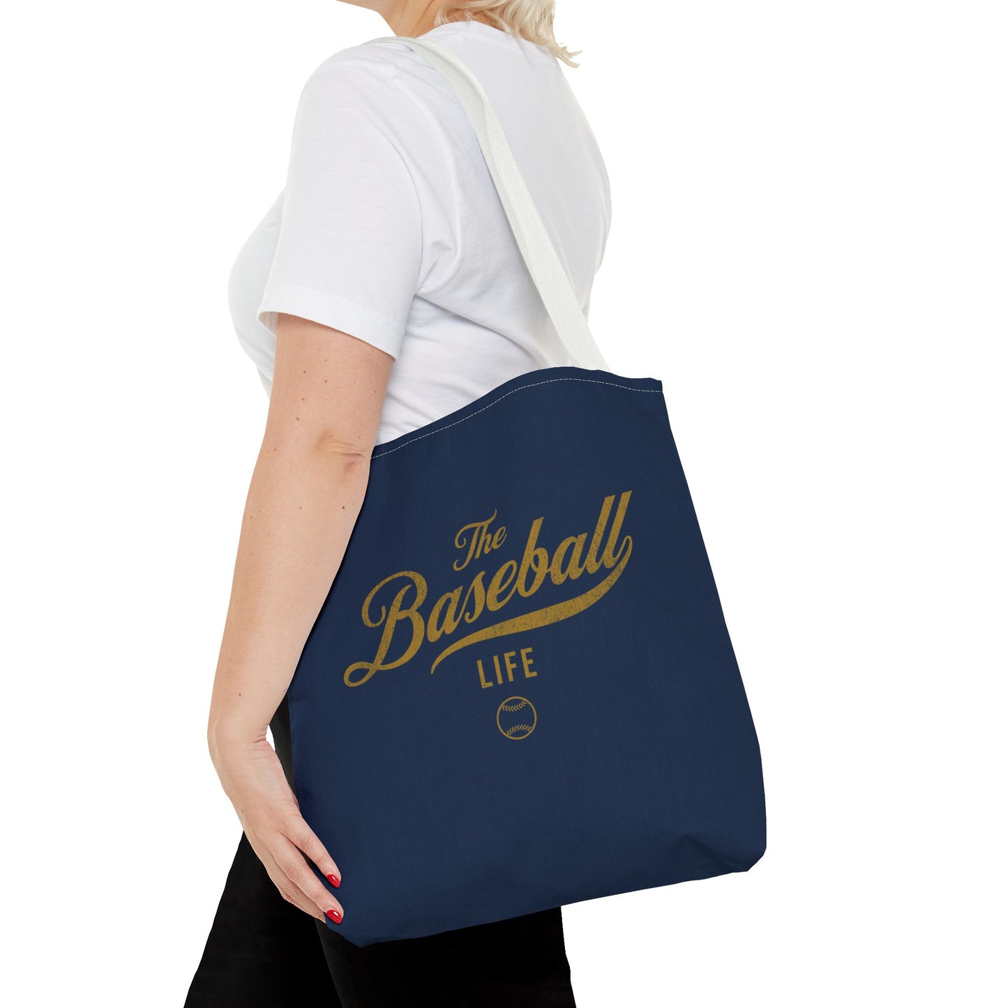 The Baseball Life Tote Bag_Navy w Gold Print