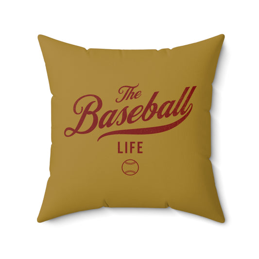 The Baseball Life Accent Pillow_Old Gold w Maroon Print