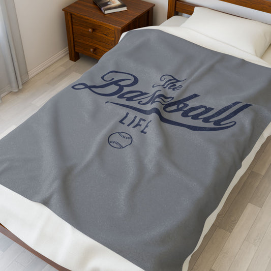 Velveteen Plush Blanket_Gray with Navy Print