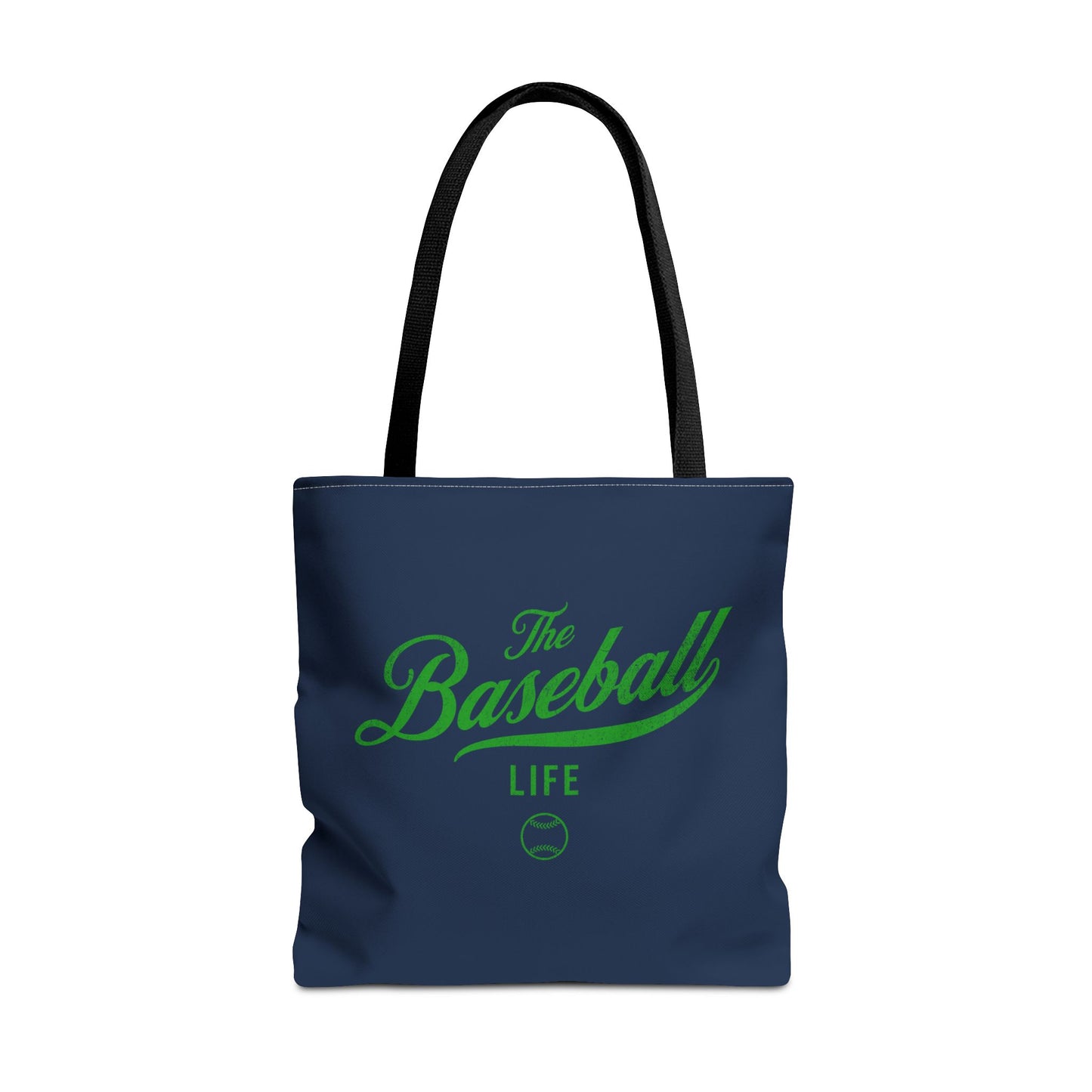 The Baseball Life Tote Bag_Navy w Green Print