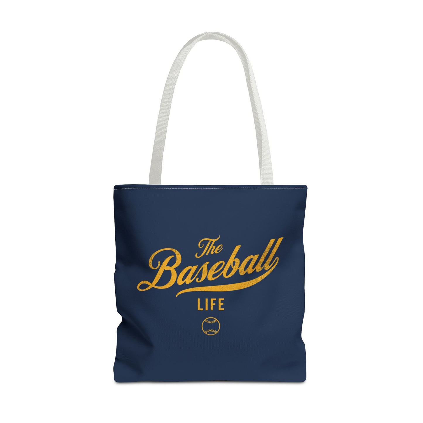 The Baseball Life Tote Bag_Navy w Yellow Gold Print