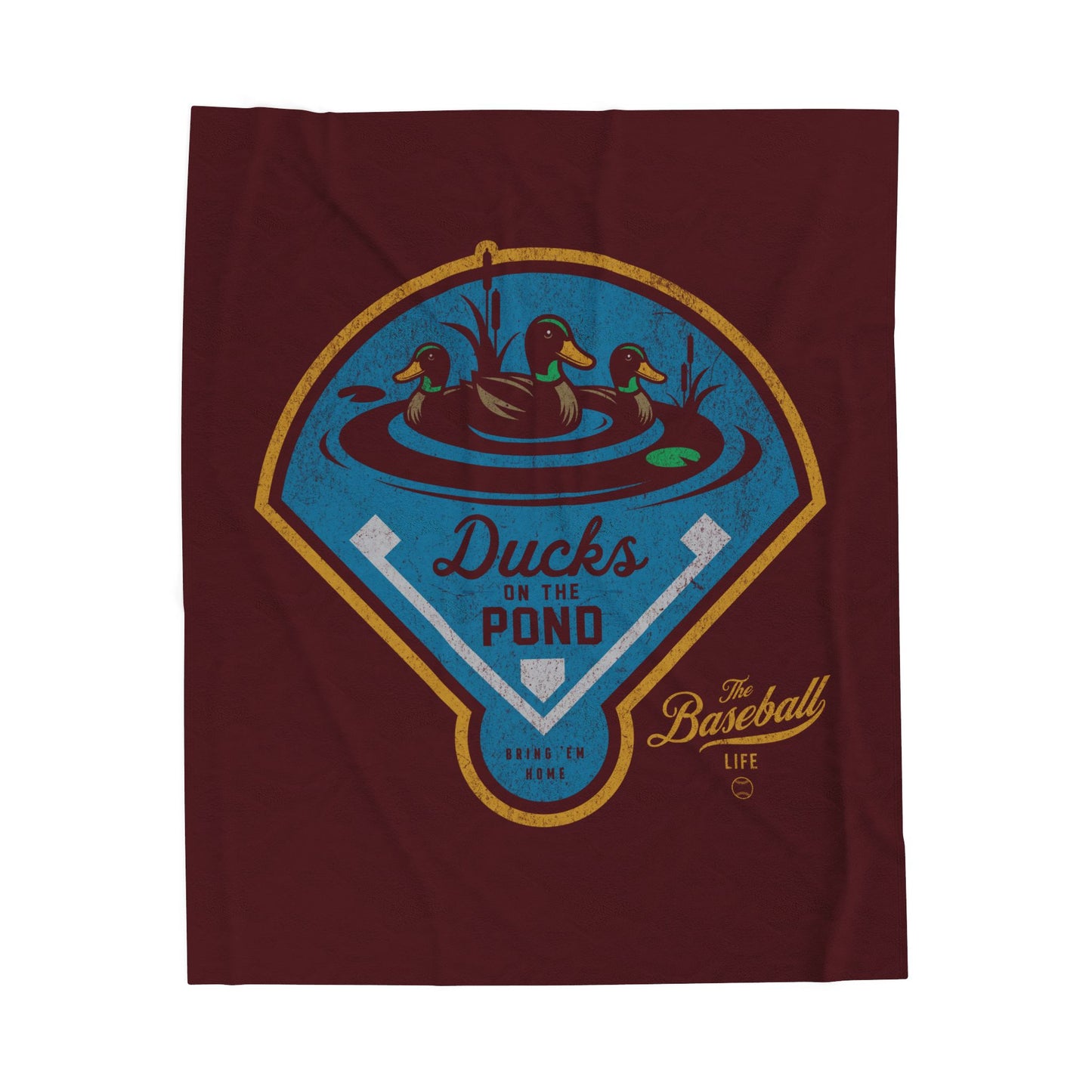 Velveteen Plush Blanket_Ducks on the Pond_Dark Maroon