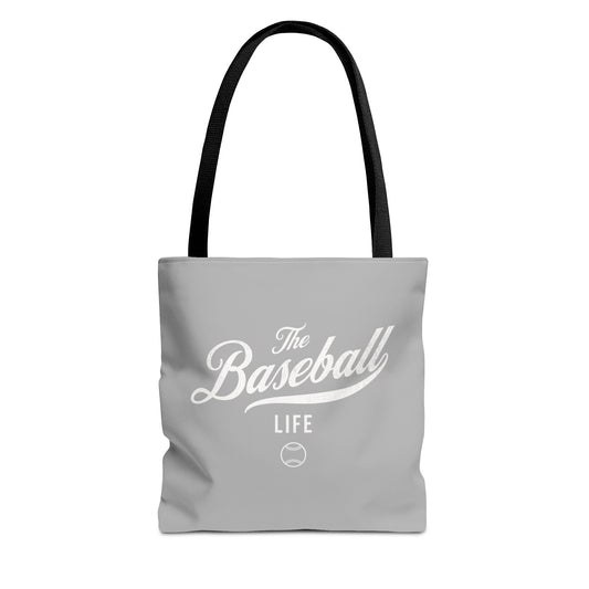 The Baseball Life Tote Bag_Gray w White Print
