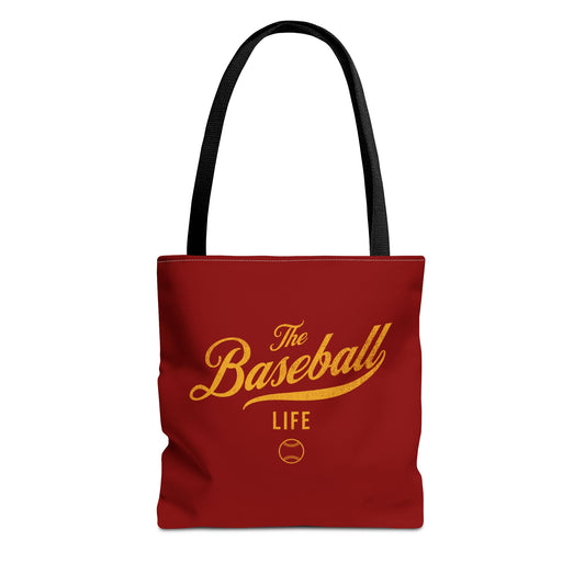 The Baseball Life Tote Bag_Maroon w Yellow Gold Print