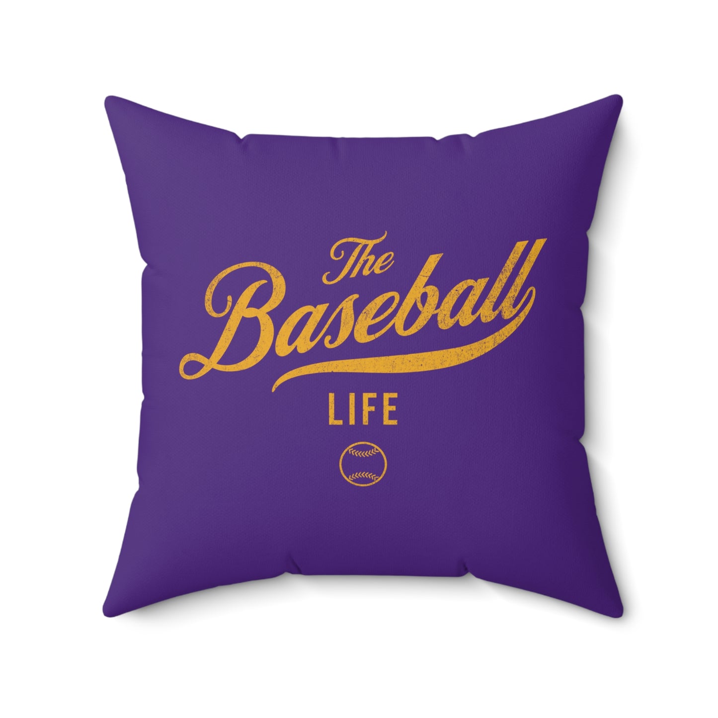 The Baseball Life Accent Pillow_Purple w Yellow Print