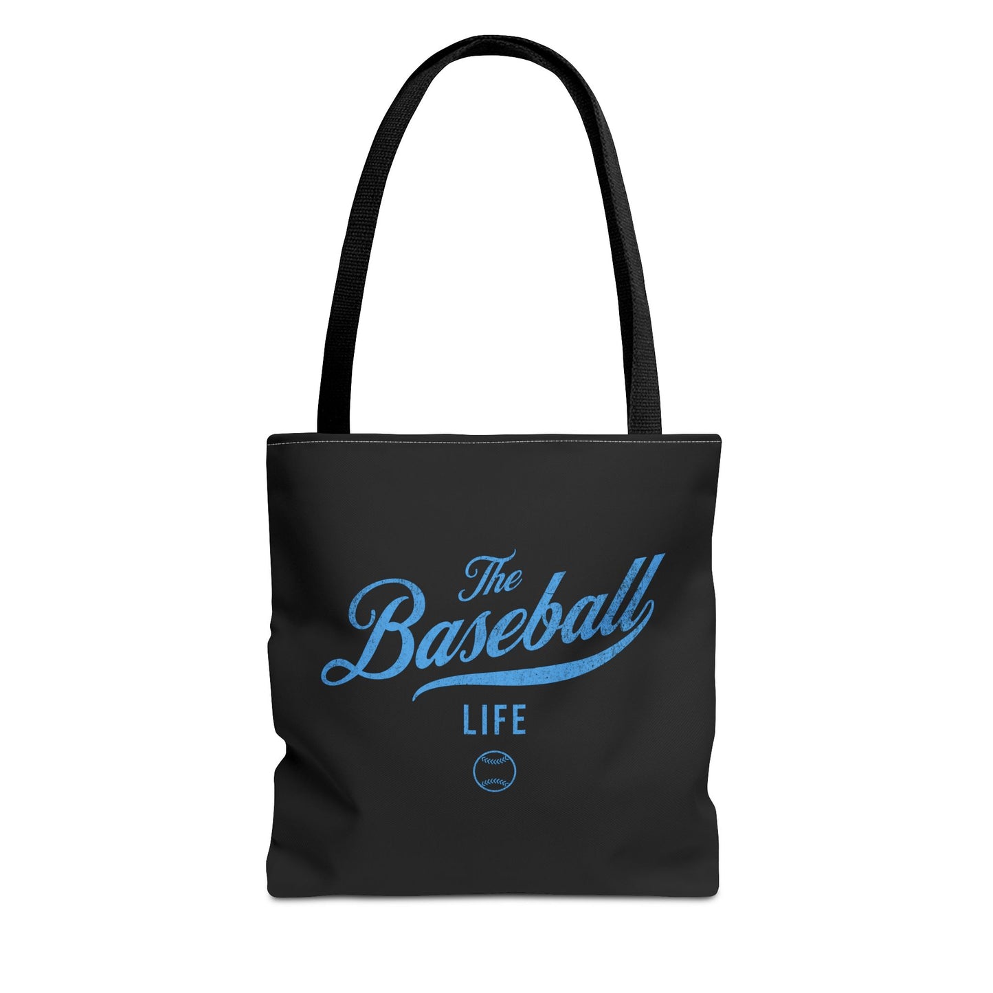 The Baseball Life Tote Bag_Black w Carolina Blue Print