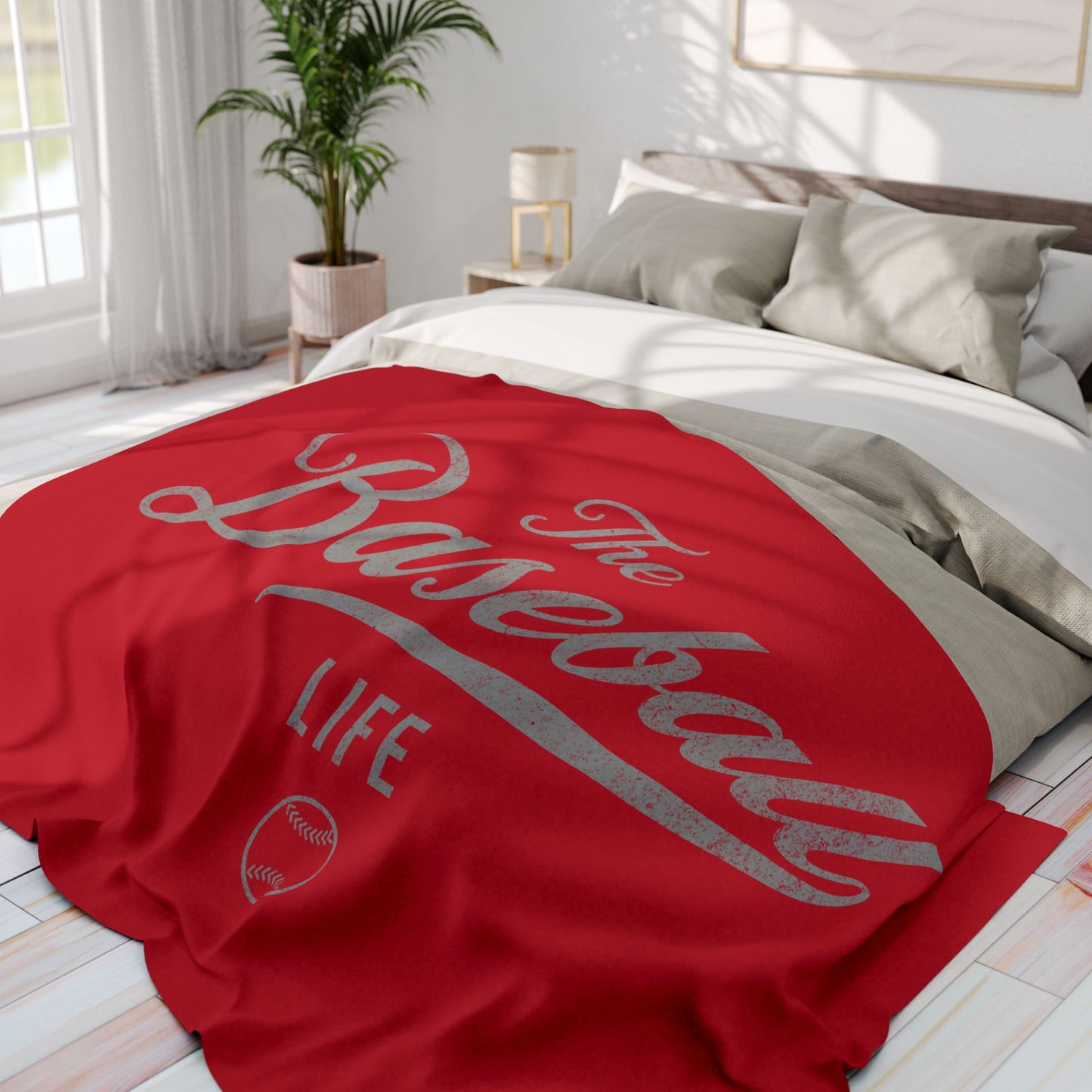 Fleece Blanket_Red w Silver Gray Print