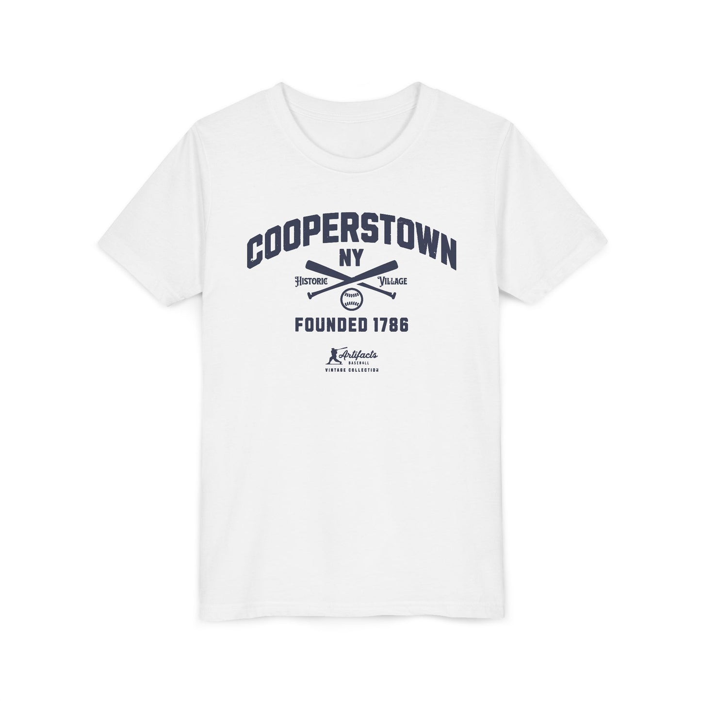 Youth Cooperstown NY Navy Print_Artifacts Baseball Collection T-Shirt