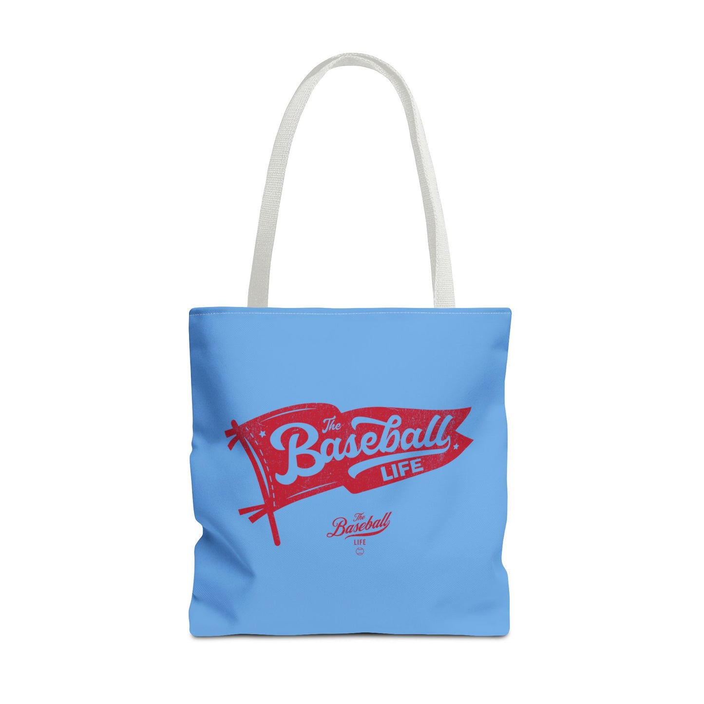 Vintage Pennant Tote Bag_Red Print on Carolina Blue