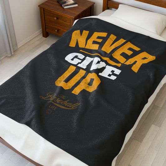 Velveteen Plush Blanket__Never Give Up_Black