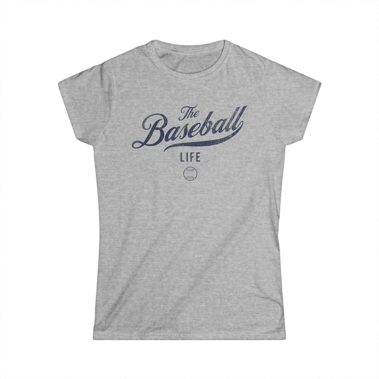 The Baseball Life Classic Script Tee_Women's_Navy Print