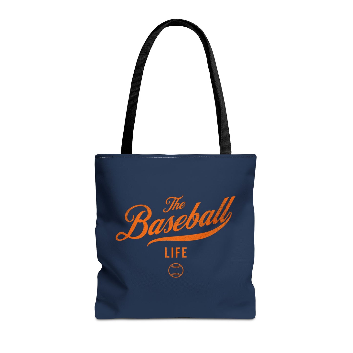 The Baseball Life Tote Bag_Navy w Orange Print