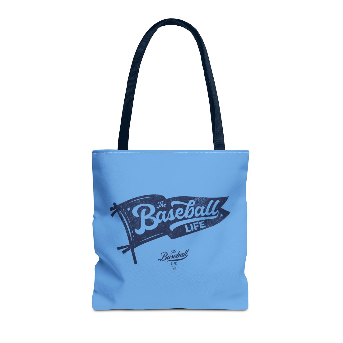 Vintage Pennant Tote Bag_Navy Print on Carolina Blue