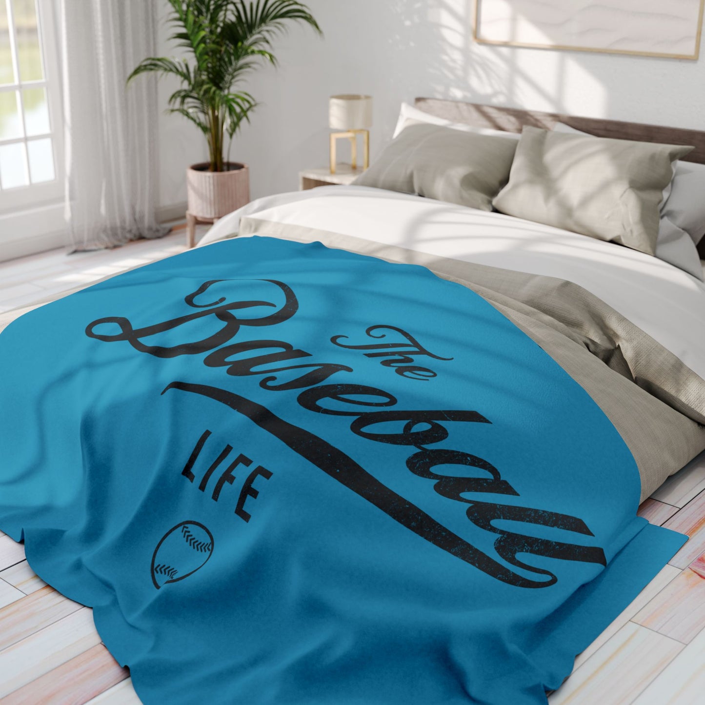Fleece Blanket_Turquoise w Black Print