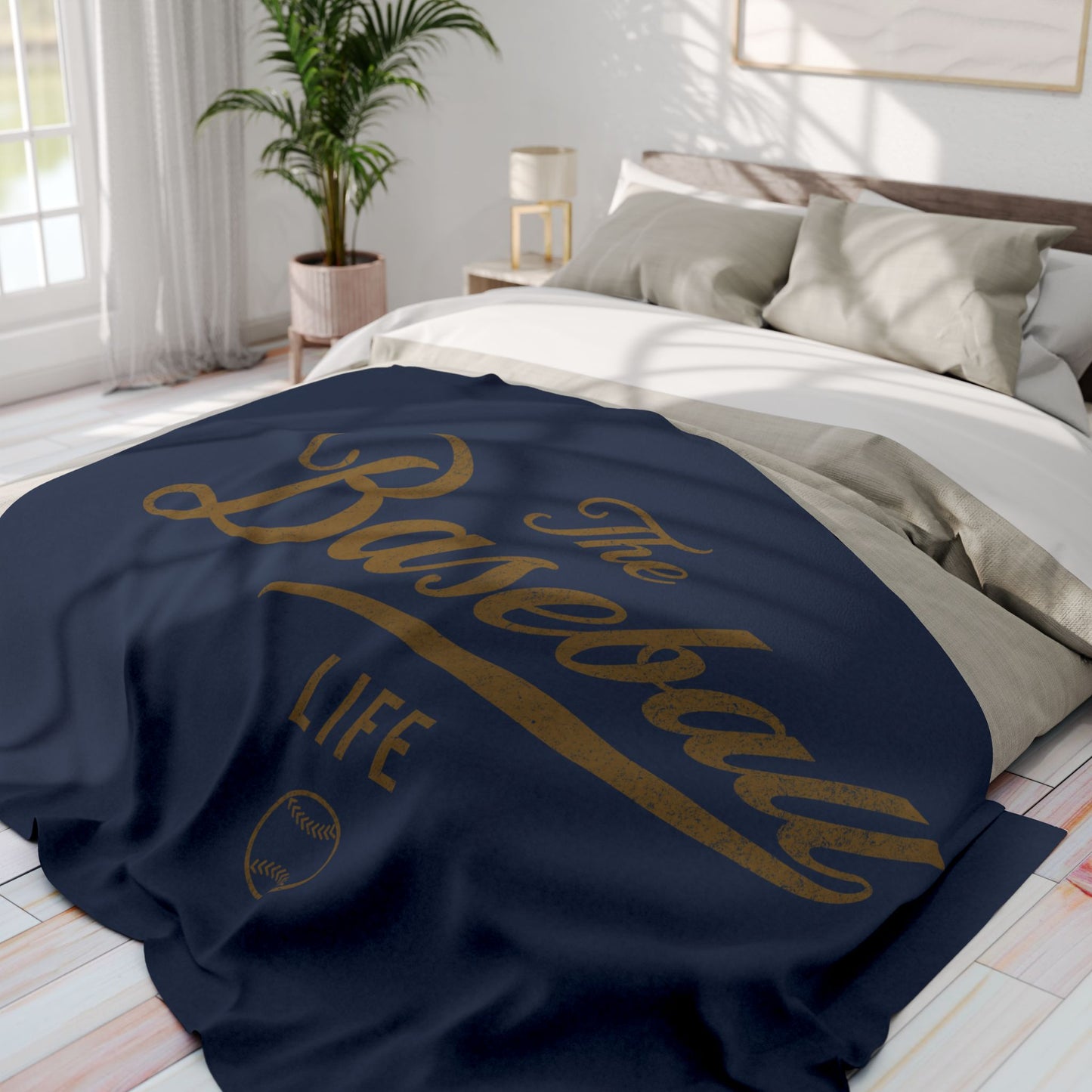 Fleece Blanket_Navy w Old Gold Print