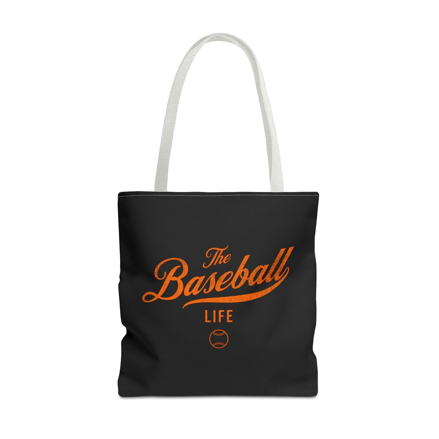 The Baseball Life Tote Bag_Black w Orange Print
