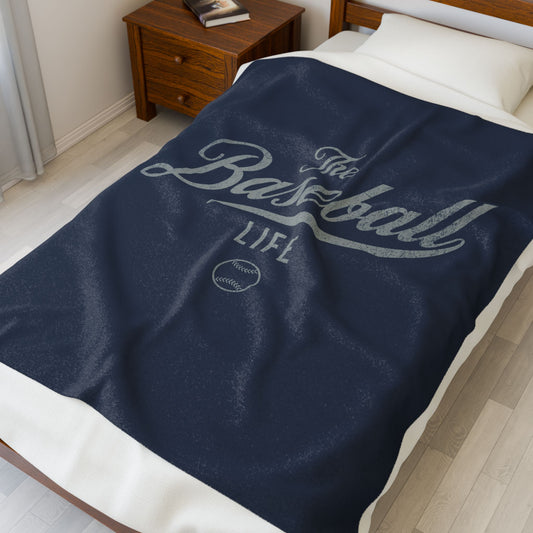 Velveteen Plush Blanket_Navy with Silver Gray Print