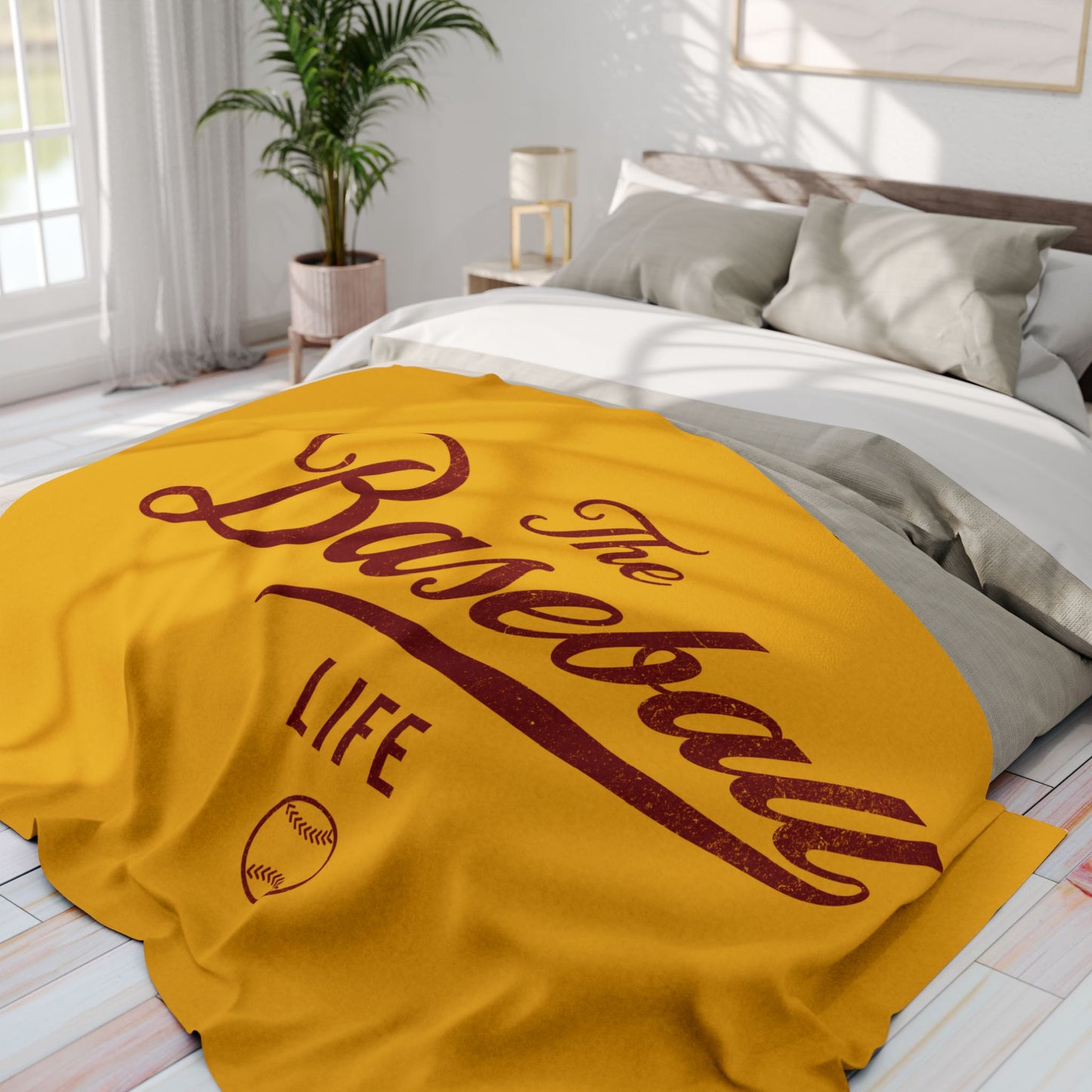 Fleece Blanket_Yellow Gold w Maroon Print