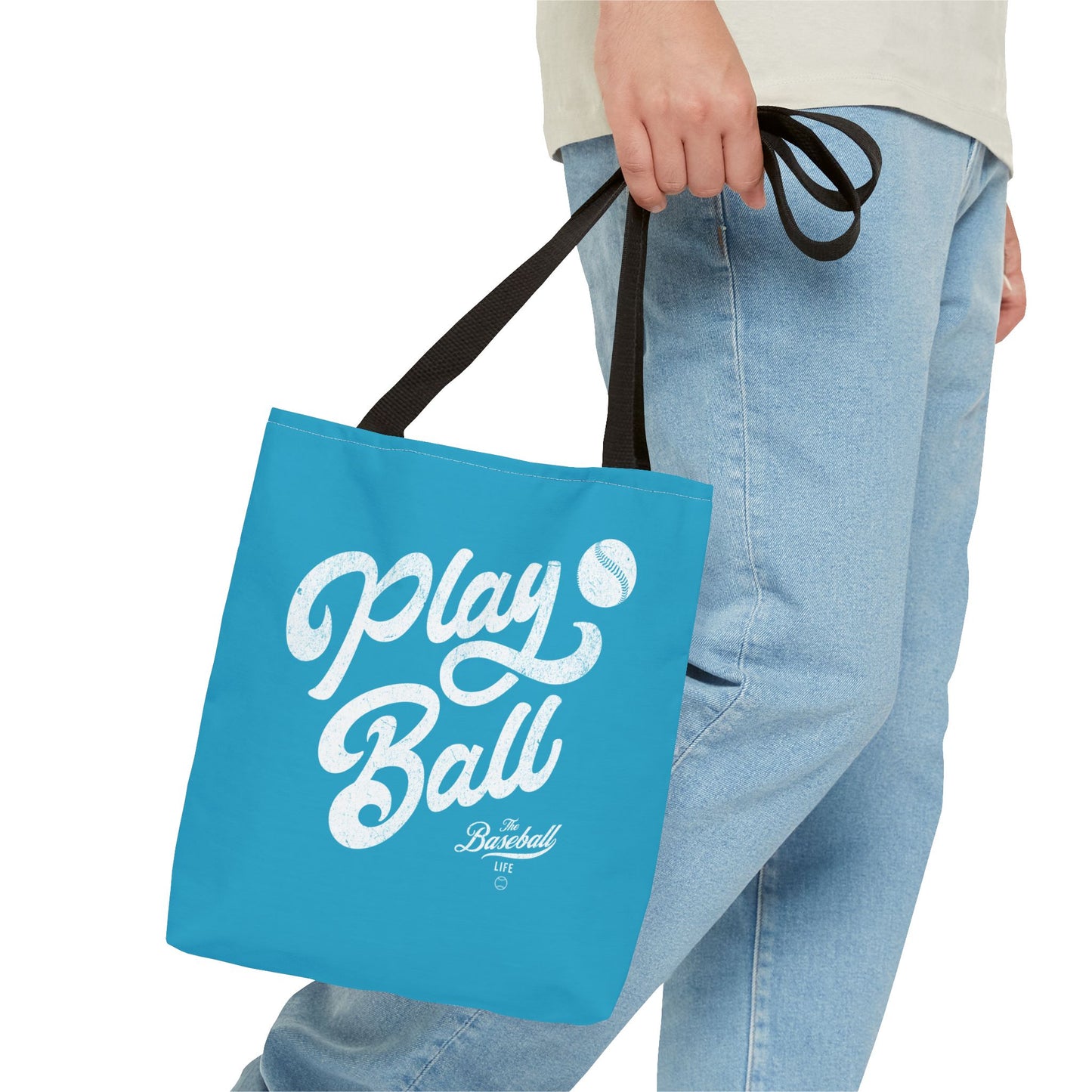 Play Ball Script Tote Bag_Turquoise