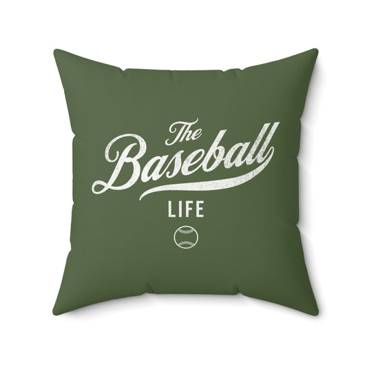 The Baseball Life Accent Pillow_Military Green w White Print