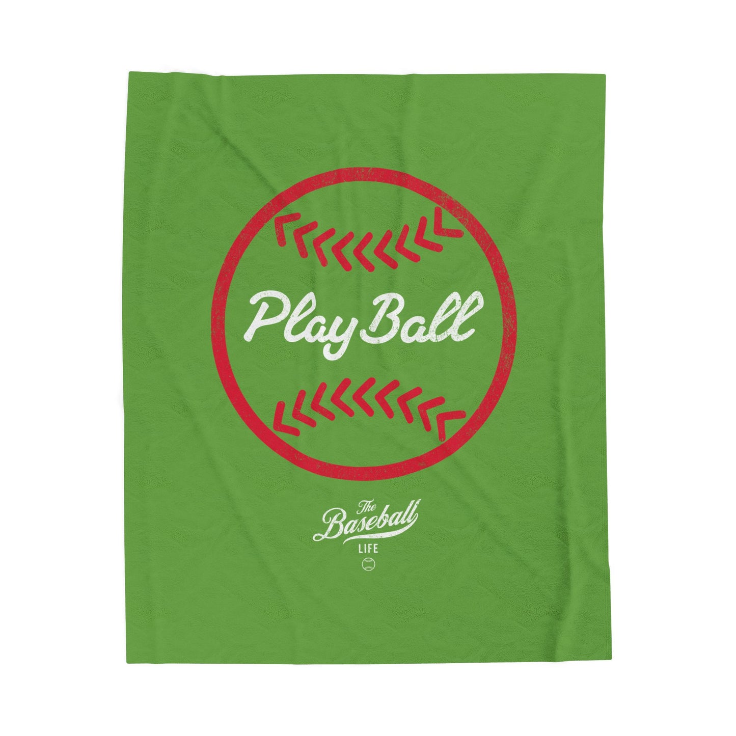 Velveteen Plush Blanket_Play Ball Graphic Baseball_Grass Green