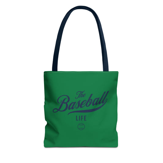 The Baseball Life Tote Bag_Green w Navy Print