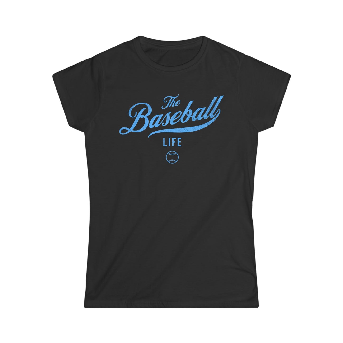 The Baseball Life Classic Script Tee_Women's_Carolina Blue Print